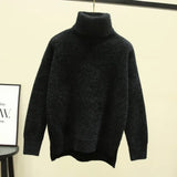 winter loose 2019 new high-neck imitation mink velvet split fork thick knitted base sweater women's