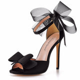 Cm Sexy Large-Size Net Yarn Bow Bow Fish Mouth High Heel Sandals Shallow Word With Round Head Sandals 4546
