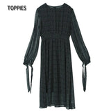 2021 Fashion Women's Dress O Neck Casual Polka Dot Print Chiffon Elegant Dress Chic Long Sleeve Femme