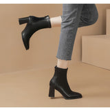 Short Boots 2025 Autumn And Winter New Female Thin Boots Coarse Heel Square High Heels Fashion Plus Velvet French Martin