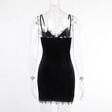 Cross Black Mini Dress Vintage Sexy Spaghetti Strap High Waist Slit Dresses Goth Party Club Women