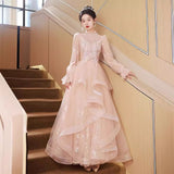 Art Exam Evening Dress Woman 2025 New Long-Sleeved Light Luxury Small Temperament Long Banquet Host Ponpong