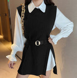 Zingj 2023 New Korean Version Of The Thin And Long Shirt With A Waist Knit Vest Two Sets Of Autumn And Winter Suit Women-Outfit