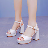 Cm Thick Heel Fish Mouth Waterproof Table Sandals Round Head Square Thick Heel Sandals White Bridal Wedding Dress