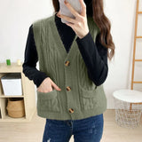Zingj Knit Vest Vest Female Spring Double Pocket Short Vest Twist Sweater Vest Horse Clip Outside Spring And