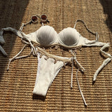2025 New Solid-Colored Shell Petal Hard-Pack Sexy Split Swimsuit Bikini