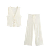 Women's Clothing 2025 Autumn New Texture Vest Top + Straight Trousers