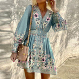 949 Spot Fall 2025 New Women's Long Sleeve V-Neck Loose Print Bohemian