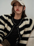 Striped Sweater Cropped Cardigan Knitwear Long Sleeve Button Up Cardigan Autumn Winter Clothes Women 2022