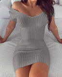 Summer Solid Sexy Deep V Neck Slim Women's Mini Package Hip Knitt Dress 2020 Fashion Casual Short Sleeve Ladies