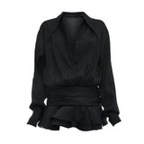 Elegance Elegant Style Collar Short Dress 2025 New Simple Solid Color Pressure Folding Leaves Side Design Short Dress