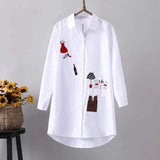 Women White Shirt 100% cotton Casual Wear Button Up Turn Down Collar Long Sleeve Blouse Embroidery Feminina HOT Sale