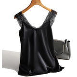 Satin Summer Tops White For Women 2021 V Neck Plus Size Sleeveless Lace Tank Tops Summer Female Silk Backless