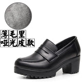 Lefu Shoes Women's Spring And Autumn Women's Shoes Coarse Heel Waterproof Platform British Small Leather Shoes Retro Black One-Legged Single