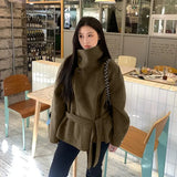 Autumn And Winter New Women's Commuting Collar Button Belt Belt Coat