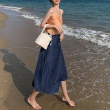 2022 Summer Women Satin Skirt Elegant Lady Vintage Silk High Waist Midi