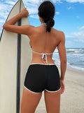 Zingj Bikini Bikini Black And White Contrast Color Depth V Strap Split Swimsuit