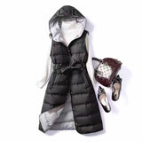 Autumn And Winter Fashion Hooded Rubber In The Long Belt White Duck Down Single Breasted Down Vest White Duck Down-Outfit