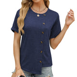 Zingj 2024 New Round Collar Button Irregular Splicing Loose T-Shirt Women-Outfit