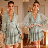 Zingj Selling 2023 Spring And Autumn New V Collar Waist Bubble Sleeve Long Sleeve Chiffon Dress