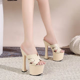 Zingj Hate Sky Nightclub Super High Heels Slippers Women's Work Shoes Show Pole Dance