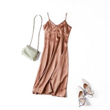 2021 Women Satin Dress Party Luxury Shiny Sundress Sexy Imitation Silk Fashion Ladies