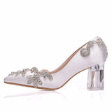 Cm Crystal Transparent Square Tip Single Shoe Bridal Shoes Silk Satin Cloth Diamond Skirt Shoes Wedding
