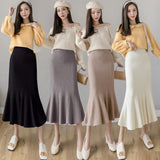 Zingj And Winter New Knitted Fishtail Skirt Korean Version Of High Waist Slim Showing Lean Lotus Leaf Edge Hip Skirt Full-Length