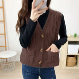 Zingj Knit Vest Vest Female Spring Double Pocket Short Vest Twist Sweater Vest Horse Clip Outside Spring And