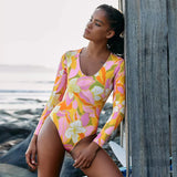Floral One Piece Swimsuit Women Swimwear Monokini Long Sleeve Printed Female Bathing Suit Surfing Bodysuit Swim Wear