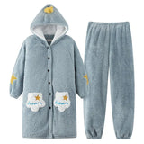 Winter Warm Flannel Women Pyjamas Sets Thick Coral Velvet Long Sleeve Cartoon Sleepwear Thin Flannel Pajamas