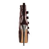 Onlymaker Women's Round Toe Wine Red Platform Side Zipper Thin Heel Thick Heel Short Boots Fashion Lady Booties Big