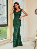 Dress Women Elegant Fearther Sequins Sexy One Shoulder Golden Slit Long Dresses Drawstring Evening Slim Club Bodycon