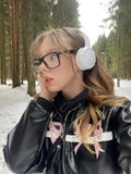 Black Bow Faux Leather Biker Jacket- Outfit