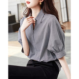 Casual Design Cotton Checker Shirt 2025 Summer New Collar Short-Sleeved Shirt Women's New