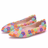 Bridal Shoes Handmade Wedding Shoes Color Flat-Soled Wedding Shoes Bridesmaids Performance Flat Heel Single
