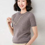 Zingj Female Round Collar Loose T-Shirt Inside Build Sweater Spring Autumn Base Outside Wear Short Sleeve Hair-Outfit