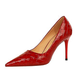 Zingj Bright Face Patent Leather Woven Grain Fine Heel Super High Heel Shallow Mouth Pointed Head Sexy Nightclub Show Thin Female Singles
