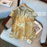 Chinese Style Retro Jacquard Satin Shirt Women's Summer 2024 New Casual Foreign Style Short-Sleeved
