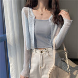Women V-neck Solid Single Button Slim Knitted Thin Tops Female Korean Style Simple Trendy Long Sleeve Sun
