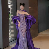 Chinese Fishtail Evening Dress 2025 New Light Luxury Niche Morning Robe Toasting Bridal Purple Banquet Dress Dress