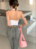 Spring 2022 Grey Bandage Flare Pants Women Bandage Mid Rise Trousers Bell Bottom Pants Korean Fashion Trendy