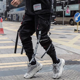 Tide Ribbon Strap Foot Overalls Men's Tide Brand Personality Hip-Hop Multi-Pocket Ribbon Mouth Casual