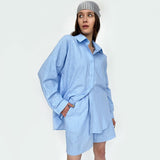 Women Linen Shorts 2 Piece Set Casual Oversize Shirts And Wide Leg Shorts Suits Loungewear Solid Summer Loose