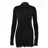 Casual Women's Dresses Buttons Elegant Autumn Sexy Bodycon Holiday Dress Y2K Female Office Clothing New
