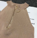 Summer Women Slim Knitting Off-shoulder Tank Crop Tops Female Knitted Camisole Cropped Sleeveless Short T-shirts