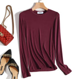 Quality Plain T Shirt Women Cotton Knitted Slim Elastic Basic T-shirts Female Casual Tops Long Sleeve T-shirt Women