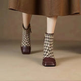 / Winter 2025 New Fashion Square Head Stitching Thick Heel Martin Boots