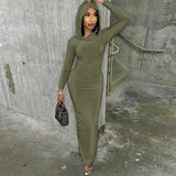 Zingj Solid Color Tight Dress Socialite Wind Long Style Step Buttock Skirt Long Sleeve Dress