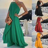 Spot 2025 Summer New Women's Wear Temperament Fashion Pure Color Loose One-Shoulder Long
